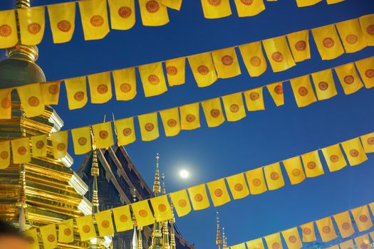 The Dhammachak Flag or Thai Buddhist flag in temple which is used widely in Thailand