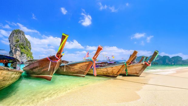 Longtail boats at Poda island near Ao Nang ,Krabi Thailand.