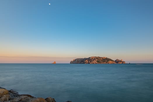 Natural Reserve of Illes Medes near L'Estartit (Spain) on Sunny day in  Panoramic view of Estartit, Girona, Spain.