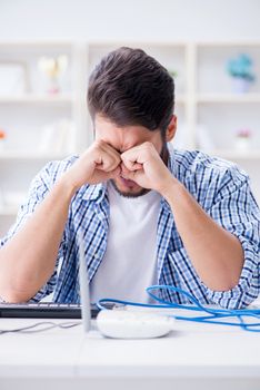 Frustrated young man due to weak internet reception