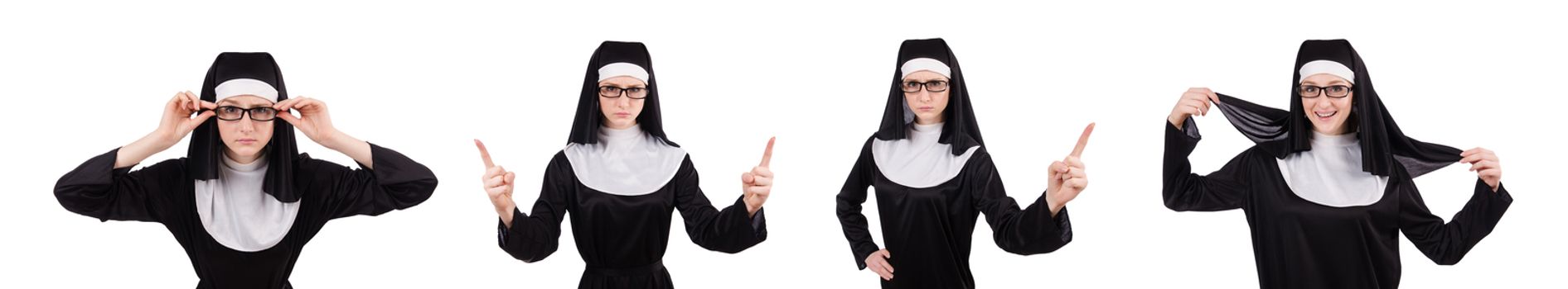 Young nun isolated on the white background