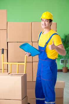 Man contractor working with boxes delivery