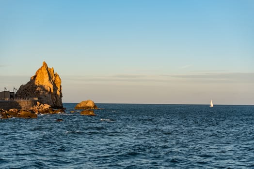 Natural Reserve of Illes Medes near L'Estartit (Spain) on Sunny day in  Panoramic view of Estartit, Girona, Spain.