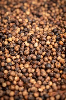 close up of kampot organic pepper peppercorns drying in the sun in cambodia