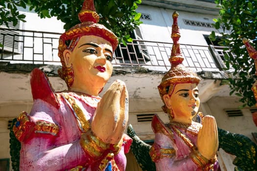 buddhist religious Khmer statue outdoor at Wat Svay Andet UNESCO Lakhon Khol heritage temple in Kandal Province Cambodia