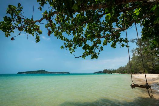 rustic rope swing in Long Beach on Koh Ta Kiev paradise island near Sihanoukville Cambodia