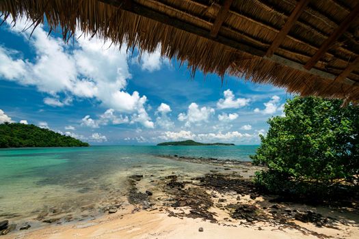 beach view from tropical bungalow in koh ta tiev island near sihanoukville cambodia