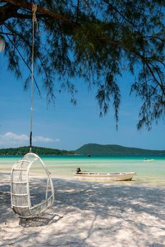 saracen Bay beach in tropical paradise Koh Rong Samloen island near Siahnaoukville in Cambodia