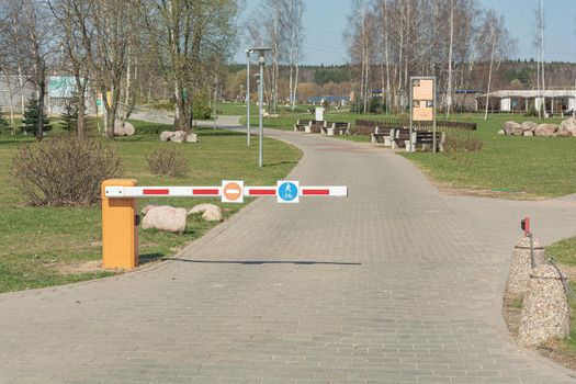 barrier blocks the passage for transport. Stock photo.