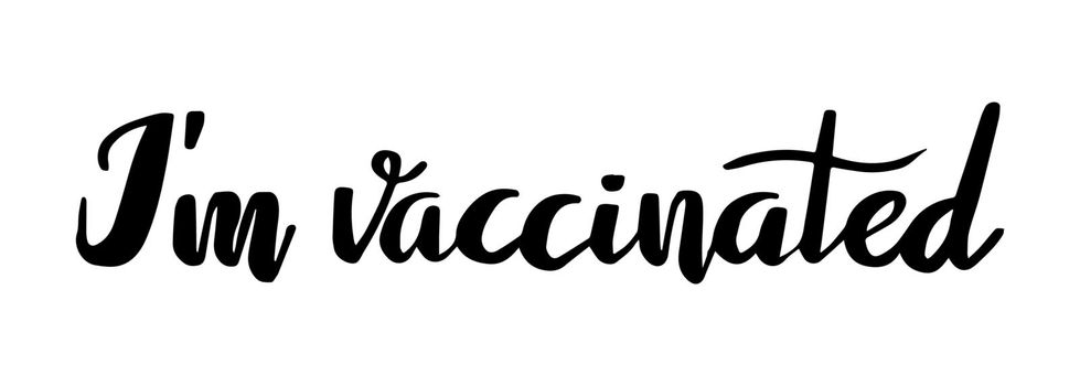 I am vaccinated hand written lettering. Funny masn design. Corona virus vaccine concept. Vector illustration