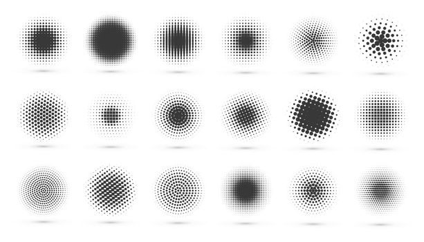 Circle halftone set. Modern dotted circles halftones. Black dotwork gradients. Vector illustration