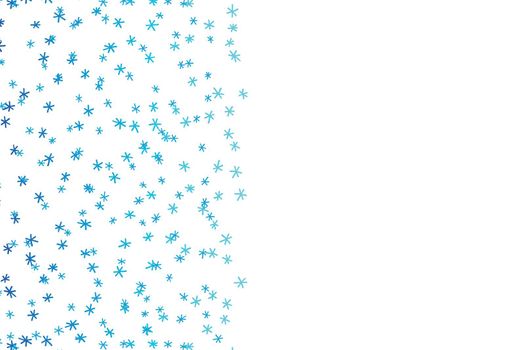 Christmas card with blue snowflakes on white background. Isolated snowflakes icon. Empty paper shape. Winter cartoon flat illustration. Copy space. Holiday pattern, banner, frame, greeting card design