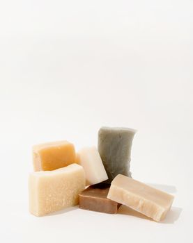 Natural cosmetics. handmade soap composition, stack of organic natural soap on white background