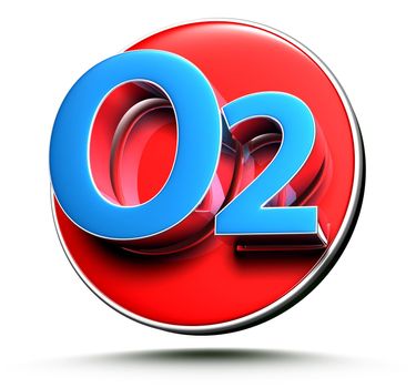 O2 3D illustration red circle sign on white background with clipping path.