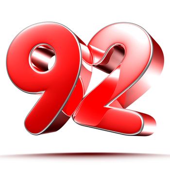 Red numbers 92 on white background 3D rendering with clipping path.