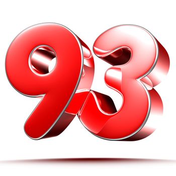 Red numbers 93 on white background 3D rendering with clipping path.