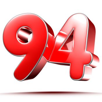 Red numbers 94 on white background 3D rendering with clipping path.