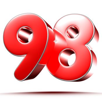 Red numbers 98 on white background 3D rendering with clipping path.