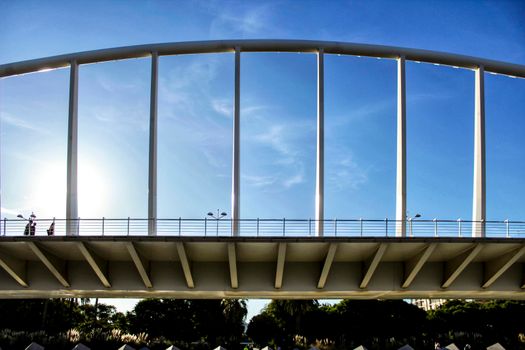 Calatrava Bridge under blue sky in Valencia, Spain