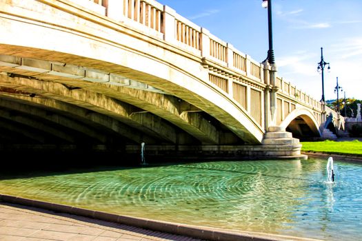 Colossal Stone bridge under blue sky in Valencia