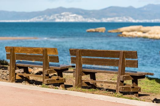 Platja de Les Muscleres in La Escala behind the ruins of Empuries, in the Province of Giron, Catalonia, Spain.