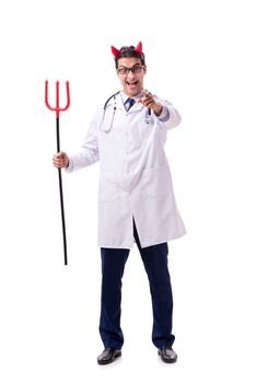 Devil doctor in funny medical concept isolated on white background