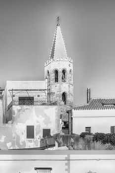 Bell tower of the Cathedral of St. Mary the Immaculate, main Roman Catholic Church located in the historic center of Alghero, Sardinia, Italy
