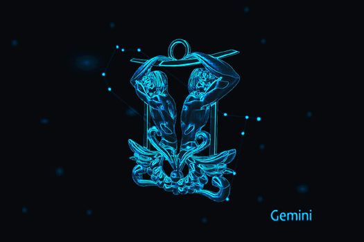 3d rendering of Gemini zodiac Sign. Abstract night sky background 