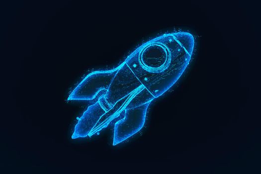 3d rendering of Rocket . Abstract night sky background 