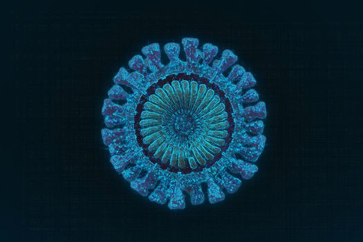 3d rendering  corona virus 2019-ncov flu outbreak, covid-19  microscopic view of floating influenza virus cells 