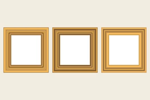 Set of squared golden vintage wooden frame for your design. Vintage cover. Place for text. Vintage antique gold modern rectangular frames. Template vector illustration.
