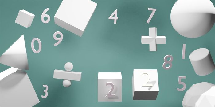 Abstract numbers and scientific notation Conceptual background of scientific education 3D rendering.