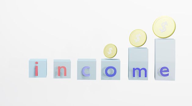 Abstract text box and dollar coin Concept of investment income and financial stability 3D rendering.