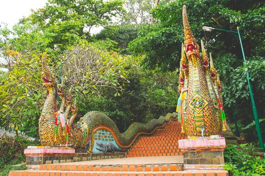 The world famous long Naga stairs 306 steps in Wat Phra That Doi Suthep tempe, Chiang Mai province, Thailand.