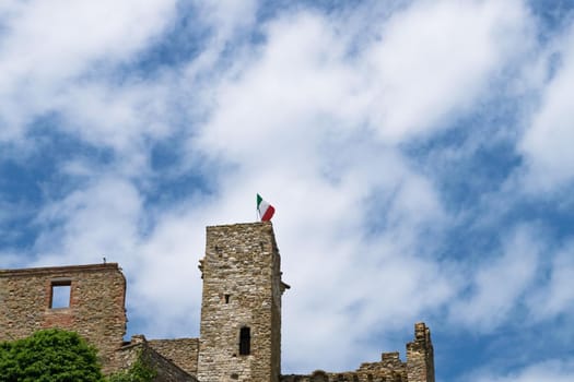 A closeup of the medieval castle of Passignano sul Trasimeno, Umbria, Italy
