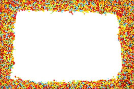 Rainbow colorful sugar sprinkle dots, decorative frame mockup.
