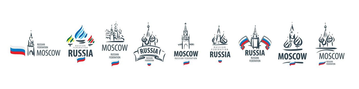 A set of vector icons of Russia, drawn by hand on a white background.