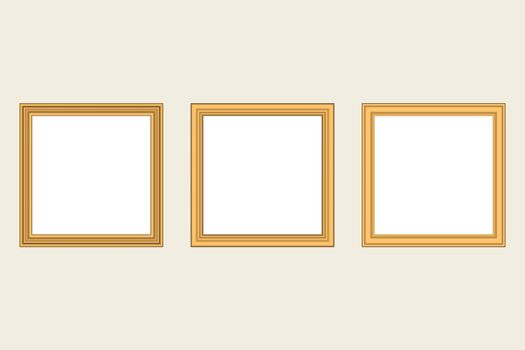 Set of squared golden vintage wooden frame for your design. Vintage cover. Place for text. Vintage antique gold modern rectangular frames. Template vector illustration.