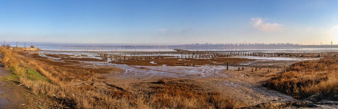 Installation on a Salty drying lake Kuyalnik near Odessa, Ukraine, on a cold winter morning