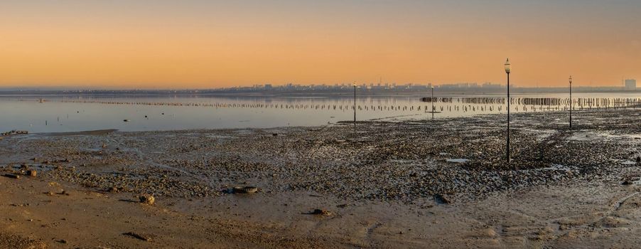 Installation on a Salty drying lake Kuyalnik near Odessa, Ukraine, on a cold winter morning