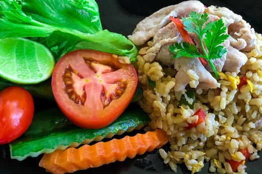 Pork fried rice with ready-to-eat fresh vegetables