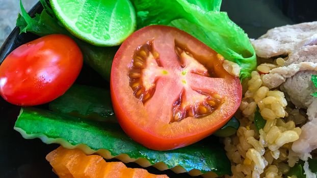 Fresh tomatoes and stir-fries are ready to eat