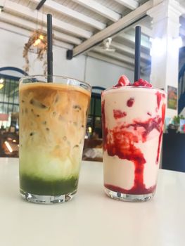 Green Tea and Strawberry Smoothie Dessert in the store