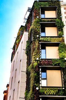 Beautiful modern facade with vertical garden in Madrid