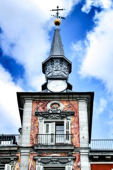 Beautiful and vintage tower in a building in Plaza Mayor in Madrid