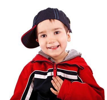 Little boy with cap on white background