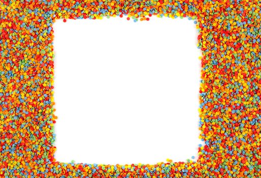 Rainbow colorful sugar sprinkle dots, decorative square frame mockup.