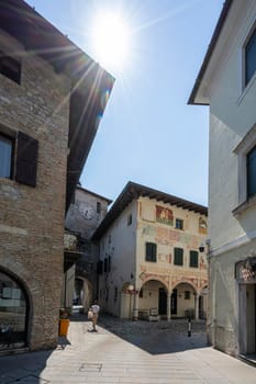 Spilimbergo, Italy. June 3 2021. view of the eastern tower, old city gate, in the old town