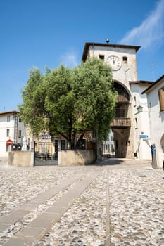 Spilimbergo, Italy. June 3 2021. view of the eastern tower, old city gate, in the old town