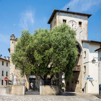 Spilimbergo, Italy. June 3 2021. view of the eastern tower, old city gate, in the old town